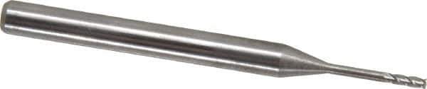 Accupro - 0.04", 0.12" LOC, 1/8" Shank Diam, 1-1/2" OAL, 4 Flute, Solid Carbide Square End Mill - Single End, Uncoated, Spiral Flute, 30° Helix, Centercutting, Series Miniature - USA Tool & Supply