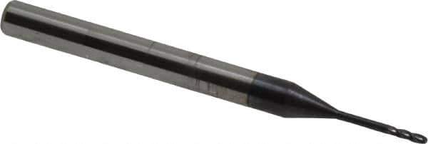 Accupro - 0.035" Diam, 0.105" LOC, 4 Flute Solid Carbide Ball End Mill - AlTiN Finish, Single End, 1-1/2" OAL, 1/8" Shank Diam, Spiral Flute - USA Tool & Supply