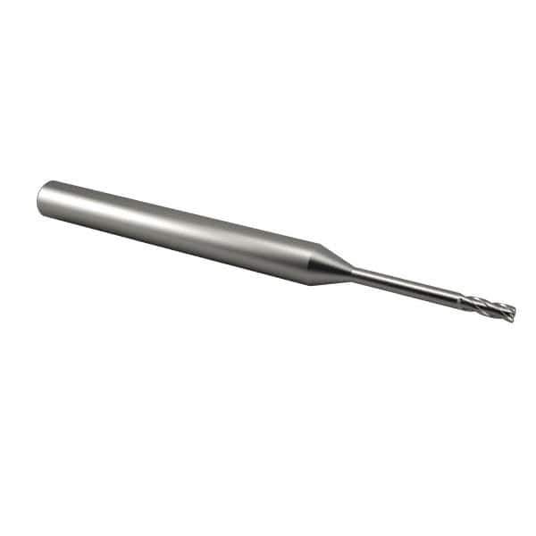Accupro - 0.06", 0.18" LOC, 1/8" Shank Diam, 1-1/2" OAL, 4 Flute, Solid Carbide Square End Mill - Single End, Uncoated, Spiral Flute, 30° Helix, Centercutting, Series Miniature - USA Tool & Supply