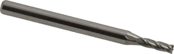 Accupro - 0.08", 0.24" LOC, 1/8" Shank Diam, 1-1/2" OAL, 4 Flute, Solid Carbide Square End Mill - Single End, Uncoated, Spiral Flute, 30° Helix, Centercutting, Series Miniature - USA Tool & Supply
