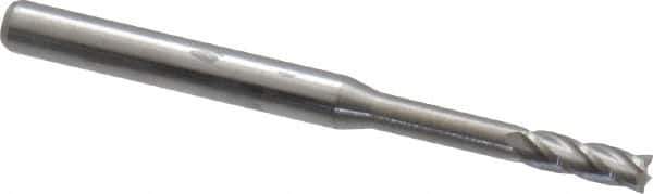 Accupro - 0.09", 0.27" LOC, 1/8" Shank Diam, 1-1/2" OAL, 4 Flute, Solid Carbide Square End Mill - Single End, Uncoated, Spiral Flute, 30° Helix, Centercutting, Series Miniature - USA Tool & Supply