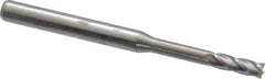 Accupro - 0.09", 0.27" LOC, 1/8" Shank Diam, 1-1/2" OAL, 4 Flute, Solid Carbide Square End Mill - Single End, Uncoated, Spiral Flute, 30° Helix, Centercutting, Series Miniature - USA Tool & Supply