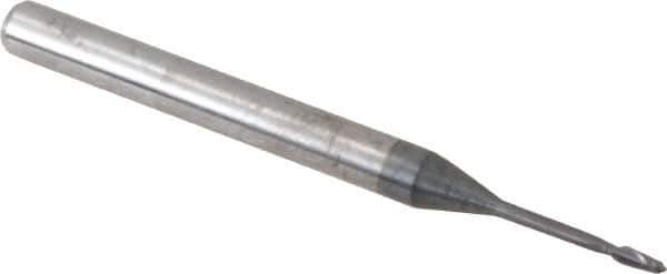 Accupro - 0.04" Diam, 0.12" LOC, 2 Flute Solid Carbide Ball End Mill - AlTiN Finish, Single End, 1-1/2" OAL, 1/8" Shank Diam, Spiral Flute - USA Tool & Supply