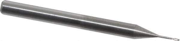 Accupro - 0.02" Diam, 0.06" LOC, 2 Flute Solid Carbide Ball End Mill - Uncoated, Single End, 1-1/2" OAL, 1/8" Shank Diam, Spiral Flute - USA Tool & Supply