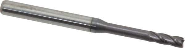 Accupro - 0.09", 0.27" LOC, 1/8" Shank Diam, 1-1/2" OAL, 4 Flute, Solid Carbide Square End Mill - Single End, AlTiN Finish, Spiral Flute, 30° Helix, Centercutting, Series Miniature - USA Tool & Supply
