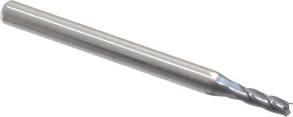 Accupro - 0.08", 0.24" LOC, 1/8" Shank Diam, 1-1/2" OAL, 4 Flute, Solid Carbide Square End Mill - Single End, AlTiN Finish, Spiral Flute, 30° Helix, Centercutting, Series Miniature - USA Tool & Supply