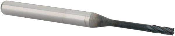 Accupro - 0.06", 0.18" LOC, 1/8" Shank Diam, 1-1/2" OAL, 4 Flute, Solid Carbide Square End Mill - Single End, AlTiN Finish, Spiral Flute, 30° Helix, Centercutting, Series Miniature - USA Tool & Supply