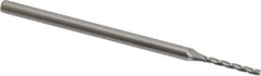 Accupro - 0.06", 1/2" LOC, 1/8" Shank Diam, 2-1/2" OAL, 3 Flute, Solid Carbide Square End Mill - Single End, Uncoated, Spiral Flute, 30° Helix, Centercutting, Series Miniature - USA Tool & Supply