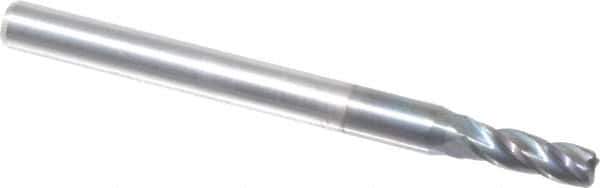 Accupro - 0.1", 4 Flute, Single End, Solid Carbide, 0.015" Corner Radius End Mill - 1-1/2" OAL, 30° Helix, Right Hand Flute, 0.3" LOC, Right Hand Cut - USA Tool & Supply