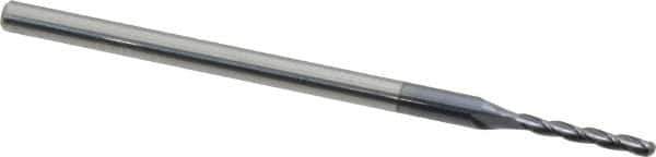 Accupro - 0.075" Diam, 1/2" LOC, 3 Flute Solid Carbide Ball End Mill - AlTiN Finish, Single End, 2-1/2" OAL, 1/8" Shank Diam, Spiral Flute - USA Tool & Supply