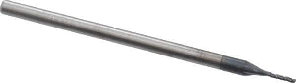 Accupro - 0.04" Diam, 0.2" LOC, 3 Flute Solid Carbide Ball End Mill - AlTiN Finish, Single End, 2-1/2" OAL, 1/8" Shank Diam, Spiral Flute - USA Tool & Supply