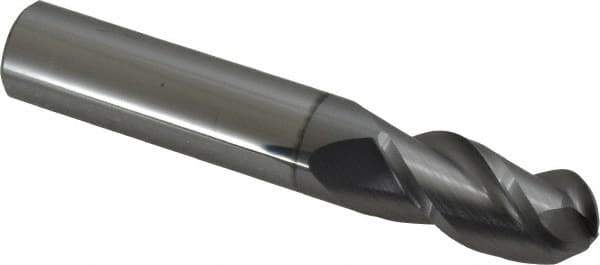 Accupro - 1/2" Diam, 1" LOC, 3 Flute Solid Carbide Ball End Mill - nACRo Finish, Single End, 3" OAL, 1/2" Shank Diam, Spiral Flute - USA Tool & Supply