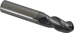 Accupro - 1/2" Diam, 1" LOC, 3 Flute Solid Carbide Ball End Mill - nACRo Finish, Single End, 3" OAL, 1/2" Shank Diam, Spiral Flute - USA Tool & Supply