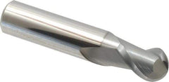 Accupro - 1/2" Diam, 5/8" LOC, 2 Flute Solid Carbide Ball End Mill - nACRo Finish, Single End, 2-1/2" OAL, 1/2" Shank Diam, Spiral Flute - USA Tool & Supply
