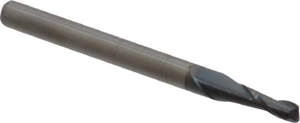 Accupro - 0.09", 2 Flute, Single End, Solid Carbide, 0.015" Corner Radius End Mill - 1-1/2" OAL, 30° Helix, Right Hand Flute, 0.27" LOC, Right Hand Cut - USA Tool & Supply