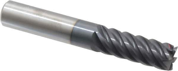 Accupro - 3/8", 1" LOC, 3/8" Shank Diam, 2-1/2" OAL, 6 Flute, Solid Carbide Square End Mill - Single End, AlTiN Finish, Spiral Flute, 45° Helix, Centercutting, Right Hand Cut, Right Hand Flute - USA Tool & Supply