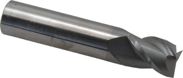 Accupro - 1/2", 5/8" LOC, 1/2" Shank Diam, 2-1/2" OAL, 3 Flute, Solid Carbide Square End Mill - Single End, nACRo Finish, Spiral Flute, 40° Helix, Centercutting, Right Hand Cut, Right Hand Flute - USA Tool & Supply