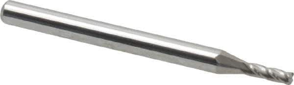 Accupro - 0.075", 4 Flute, Single End, Solid Carbide, 0.01" Corner Radius End Mill - 1-1/2" OAL, 30° Helix, Right Hand Flute, 0.225" LOC, Right Hand Cut - USA Tool & Supply
