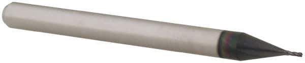 Accupro - 0.02", 4 Flute, Single End, Solid Carbide, 0.005" Corner Radius End Mill - 1-1/2" OAL, 30° Helix, Right Hand Flute, 0.06" LOC, Right Hand Cut - USA Tool & Supply