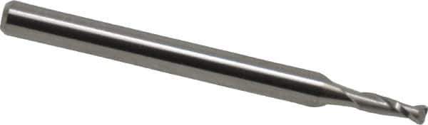 Accupro - 0.075", 2 Flute, Single End, Solid Carbide, 0.01" Corner Radius End Mill - 1-1/2" OAL, 30° Helix, Right Hand Flute, 0.225" LOC, Right Hand Cut - USA Tool & Supply