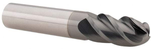 Accupro - 1/2" Diam, 1" LOC, 4 Flute Solid Carbide Ball End Mill - nACRo Finish, Single End, 3" OAL, 1/2" Shank Diam, Spiral Flute - USA Tool & Supply