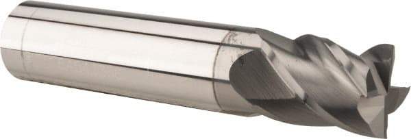 Accupro - 5/64", 1/4" LOC, 1/8" Shank Diam, 1-1/2" OAL, 4 Flute, Solid Carbide Square End Mill - Single End, nACRo Finish, Spiral Flute, 30° Helix, Centercutting, Right Hand Cut, Right Hand Flute - USA Tool & Supply