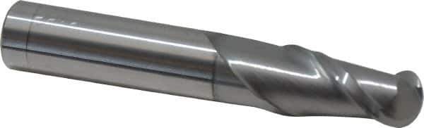 Accupro - 1/2" Diam, 1" LOC, 2 Flute Solid Carbide Ball End Mill - nACRo Finish, Single End, 3" OAL, 1/2" Shank Diam, Spiral Flute - USA Tool & Supply