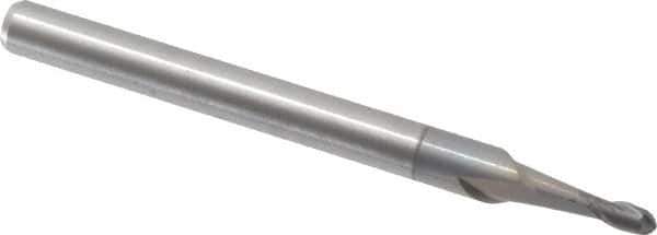 Accupro - 1/16" Diam, 3/16" LOC, 2 Flute Solid Carbide Ball End Mill - nACRo Finish, Single End, 1-1/2" OAL, 1/8" Shank Diam, Spiral Flute - USA Tool & Supply