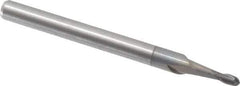 Accupro - 1/16" Diam, 3/16" LOC, 2 Flute Solid Carbide Ball End Mill - nACRo Finish, Single End, 1-1/2" OAL, 1/8" Shank Diam, Spiral Flute - USA Tool & Supply
