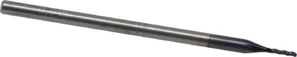 Accupro - 3/64" Diam, 0.57" LOC, 3 Flute Solid Carbide Ball End Mill - AlTiN Finish, Single End, 2-1/2" OAL, 1/8" Shank Diam, Spiral Flute - USA Tool & Supply