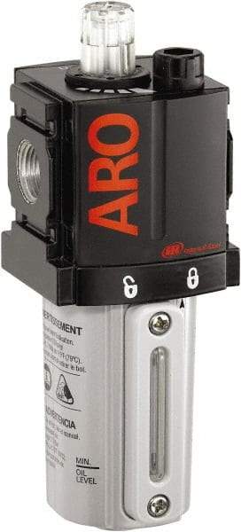 ARO/Ingersoll-Rand - 1/4" NPT, 250 Max psi Compact Modular Lubricator - Metal Bowl with Sight Glass, Aluminum Body, 51 CFM, 175°F Max Temp, 2.2" Long x 2.24" Wide x 5.99" High - USA Tool & Supply