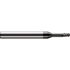 Ball End Mill: 0.03″ Dia, 0.045″ LOC, 3 Flute, Solid Carbide 2-1/2″ OAL, 1/8″ Shank Dia, 30 ° Helix, Amorphous Diamond Coated, Single End
