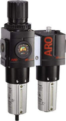 ARO/Ingersoll-Rand - 1" NPT Port Heavy Duty 2 Piece Filter/Regulator-Lubricator FRL Unit - Metal Bowl, 208 SCFM, 250 Max psi, 13.8" High x 7.323" Long, Manual Drain - USA Tool & Supply