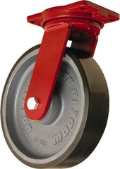 Hamilton - 12" Diam x 3" Wide x 14-1/2" OAH Top Plate Mount Swivel Caster - Polyurethane Mold onto Cast Iron Center, 4,550 Lb Capacity, Sealed Precision Ball Bearing, 6-1/8 x 7-1/2" Plate - USA Tool & Supply