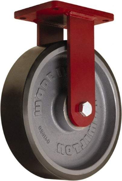Hamilton - 12" Diam x 3" Wide x 14-1/2" OAH Top Plate Mount Rigid Caster - Polyurethane Mold onto Cast Iron Center, 4,550 Lb Capacity, Sealed Precision Ball Bearing, 5-1/2 x 7-1/2" Plate - USA Tool & Supply