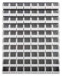 Quantum Storage - 80 Bin Louvered Panel with Ultra Bins - 48 Inch Overall Width x 11 Inch Overall Depth x 61 Inch Overall Height, Clear Tri-Clear Polypropylene Bins - USA Tool & Supply