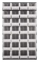 Quantum Storage - 28 Bin Louvered Panel with Ultra Bins - 36 Inch Overall Width x 15 Inch Overall Depth x 61 Inch Overall Height, Clear Tri-Clear Polypropylene Bins - USA Tool & Supply