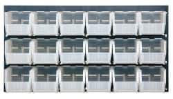 Quantum Storage - 18 Bin Bench Rack with Ultra Bins - 36 Inch Overall Width x 11 Inch Overall Depth x 19 Inch Overall Height, Clear Tri-Clear Polypropylene Bins - USA Tool & Supply