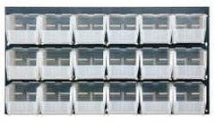 Quantum Storage - 18 Bin Bench Rack with Ultra Bins - 36 Inch Overall Width x 11 Inch Overall Depth x 19 Inch Overall Height, Clear Tri-Clear Polypropylene Bins - USA Tool & Supply