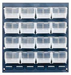 Quantum Storage - 16 Bin Louvered Panel with Ultra Bins - 18 Inch Overall Width x 8 Inch Overall Depth x 19 Inch Overall Height, Clear Tri-Clear Polypropylene Bins - USA Tool & Supply