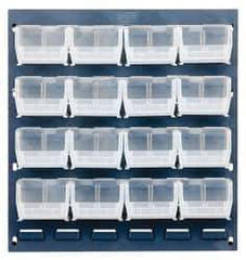 Quantum Storage - 16 Bin Louvered Panel with Ultra Bins - 18 Inch Overall Width x 8 Inch Overall Depth x 19 Inch Overall Height, Clear Tri-Clear Polypropylene Bins - USA Tool & Supply