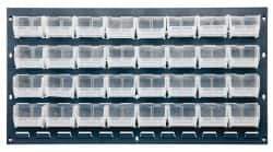 Quantum Storage - 32 Bin Bench Rack with Ultra Bins - 36 Inch Overall Width x 8 Inch Overall Depth x 19 Inch Overall Height, Clear Tri-Clear Polypropylene Bins - USA Tool & Supply