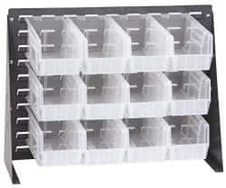 Quantum Storage - 12 Bin Bench Rack with Ultra Bins - 27 Inch Overall Width x 11 Inch Overall Depth x 21 Inch Overall Height, Clear Tri-Clear Polypropylene Bins - USA Tool & Supply