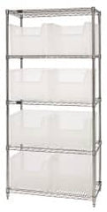 8 Bin Giant Stack Container with Wire Shelving 36 Inch Overall Width x 18 Inch Overall Depth x 74 Inch Overall Height, Clear Tri-Clear Polypropylene Bins