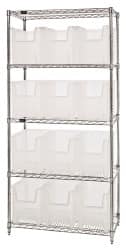 12 Bin Giant Stack Container with Wire Shelving 36 Inch Overall Width x 18 Inch Overall Depth x 74 Inch Overall Height, Clear Tri-Clear Polypropylene Bins