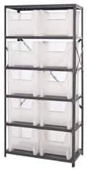 Quantum Storage - 10 Bin Giant Stack Container Storage Shelving - 36 Inch Overall Width x 18 Inch Overall Depth x 75 Inch Overall Height, Clear Tri-Clear Polypropylene Bins - USA Tool & Supply