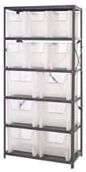 Quantum Storage - 12 Bin Giant Stack Container Storage Shelving - 36 Inch Overall Width x 18 Inch Overall Depth x 75 Inch Overall Height, Clear Tri-Clear Polypropylene Bins - USA Tool & Supply