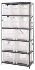 Quantum Storage - 12 Bin Giant Stack Container Storage Shelving - 36 Inch Overall Width x 18 Inch Overall Depth x 75 Inch Overall Height, Clear Tri-Clear Polypropylene Bins - USA Tool & Supply