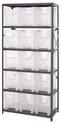 Quantum Storage - 15 Bin Giant Stack Container Storage Shelving - 36 Inch Overall Width x 18 Inch Overall Depth x 75 Inch Overall Height, Clear Tri-Clear Polypropylene Bins - USA Tool & Supply