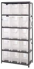 Quantum Storage - 15 Bin Giant Stack Container Storage Shelving - 36 Inch Overall Width x 18 Inch Overall Depth x 75 Inch Overall Height, Clear Tri-Clear Polypropylene Bins - USA Tool & Supply